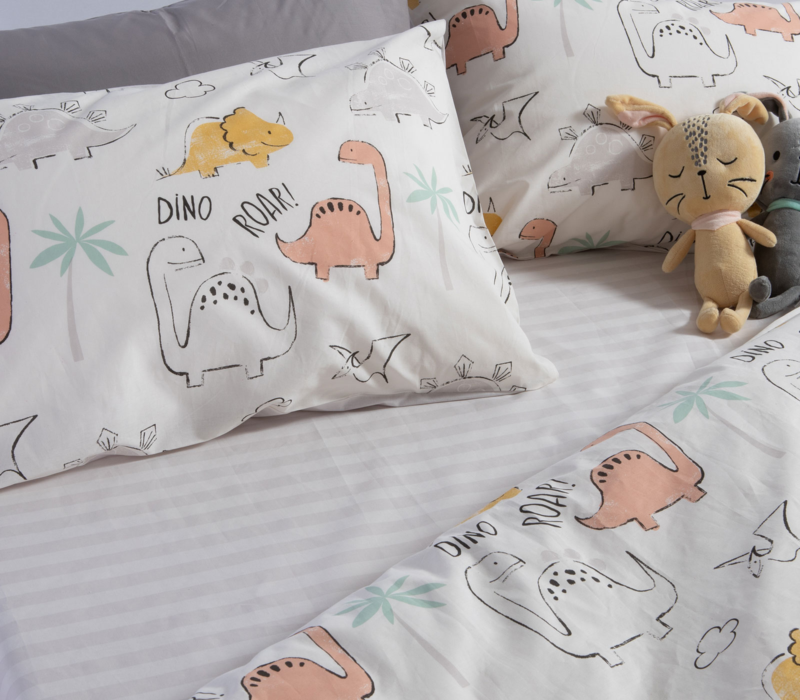 Παιδικά Σεντόνια Nef-Nef Homeware (3ΤΜΧ) Dinosaur Art 170x260 Ecru