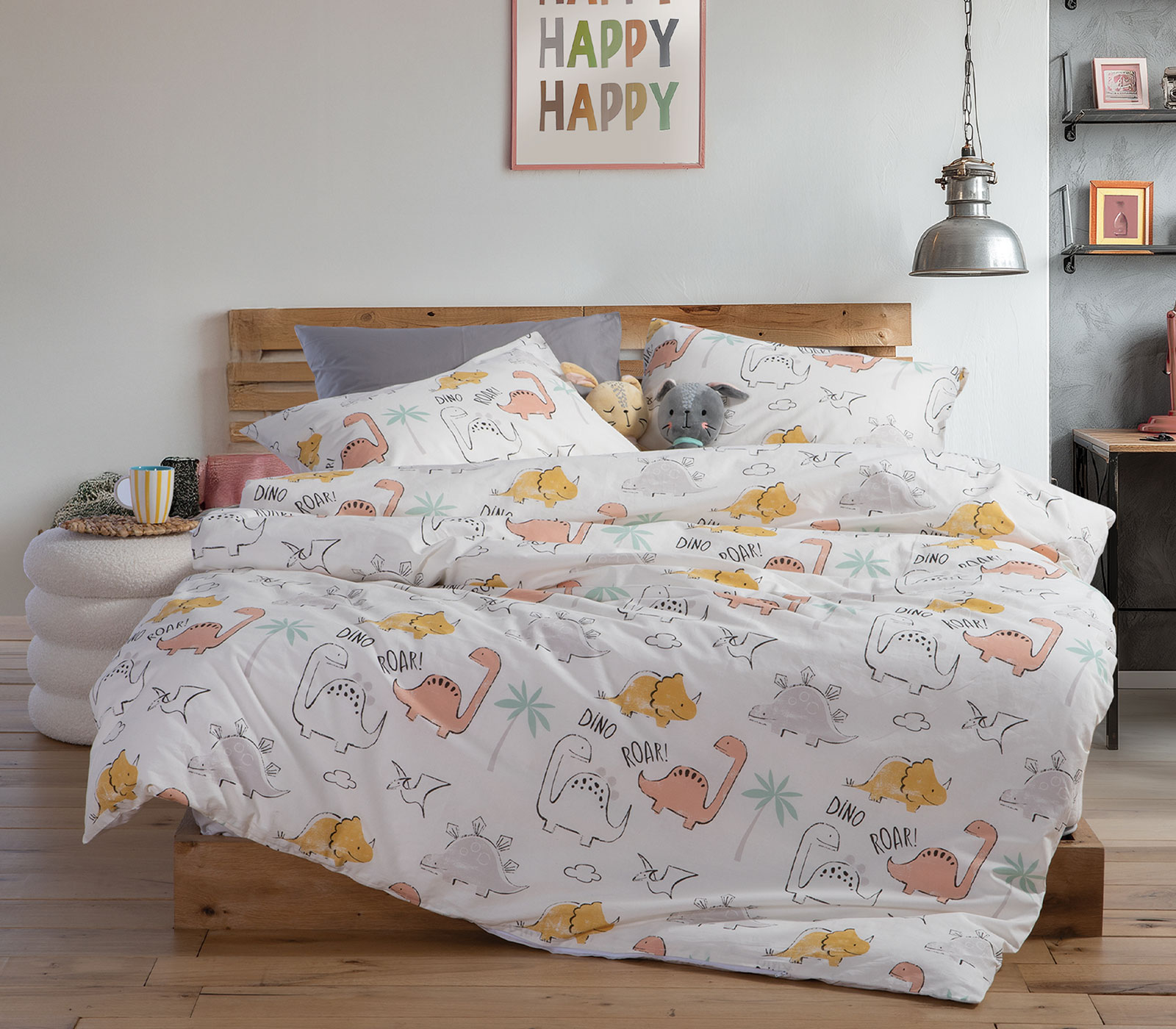 Παιδικά Σεντόνια Nef-Nef Homeware (3ΤΜΧ) Dinosaur Art 170x260 Ecru