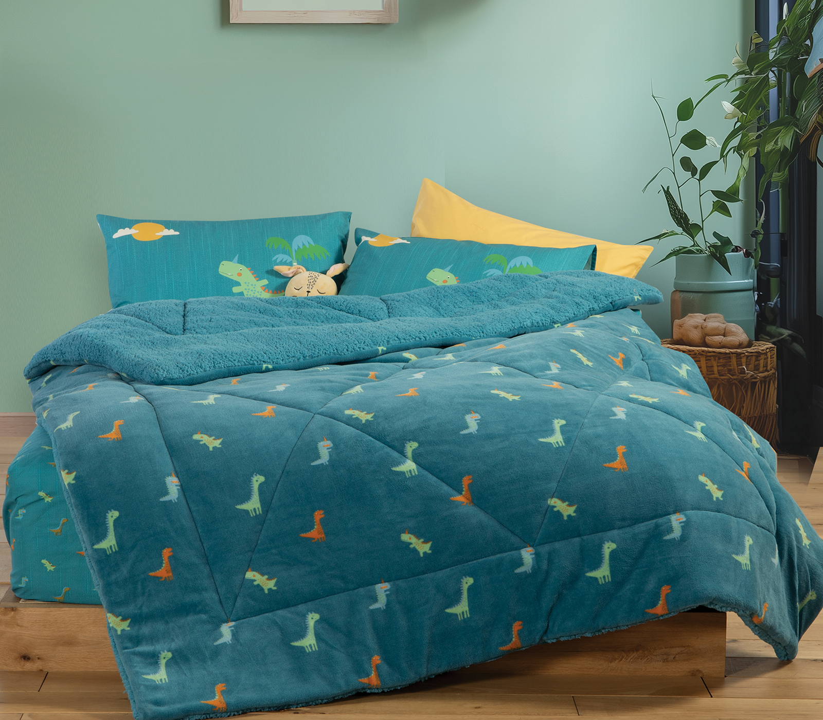 Παιδικό Κουβερτοπάπλωμα Nef-Nef Homeware Dinos On Wheels 160x220 Petrol