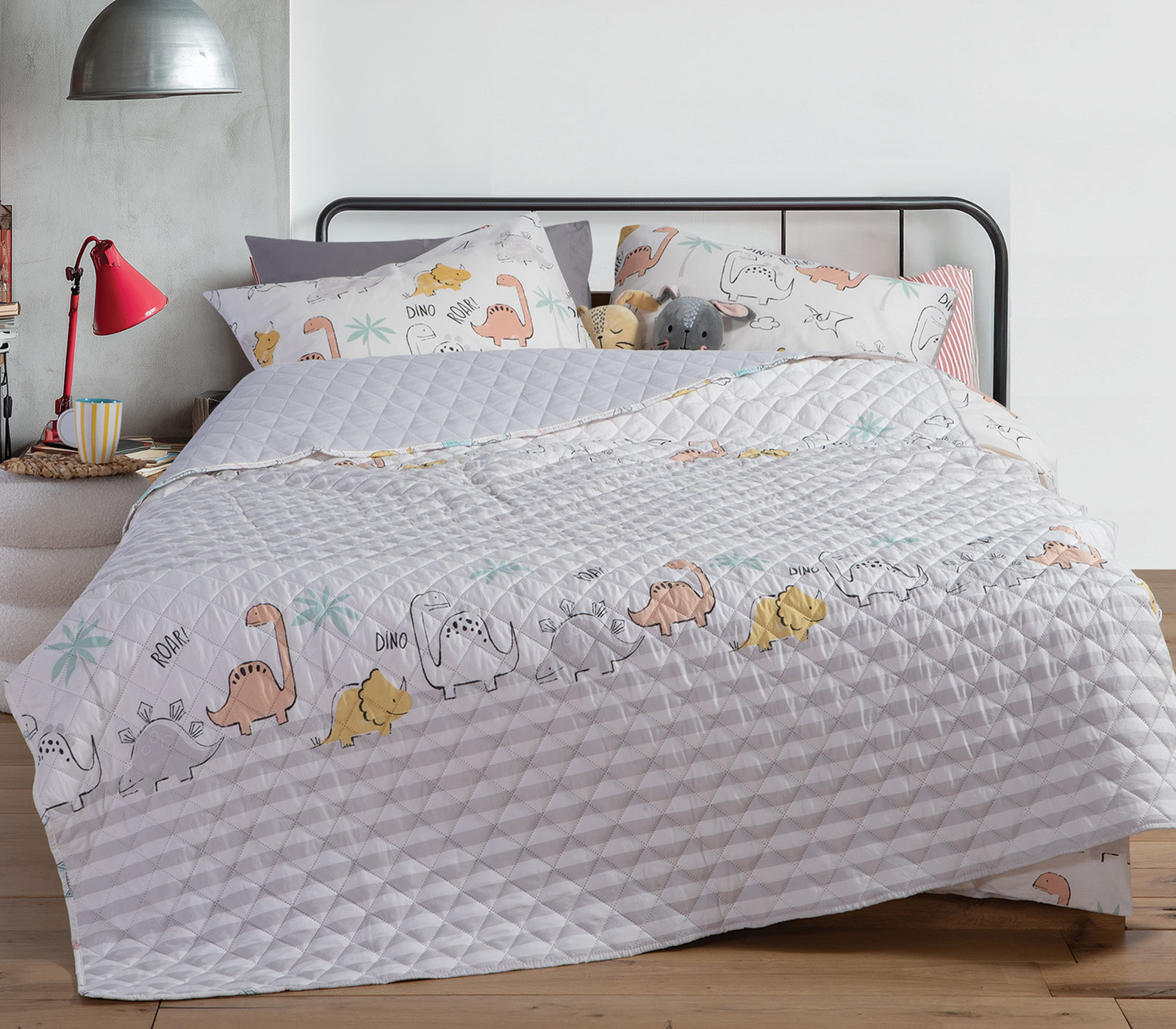 Παιδικό Κουβερλί Nef-Nef Homeware Dinosaur Art 180X240 Ecru/Grey