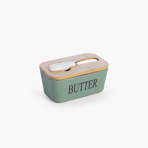 Δοχείο Βουτύρου Κεραμικό Με Μαχαίρι Nef-Nef Homeware Bamboo Green