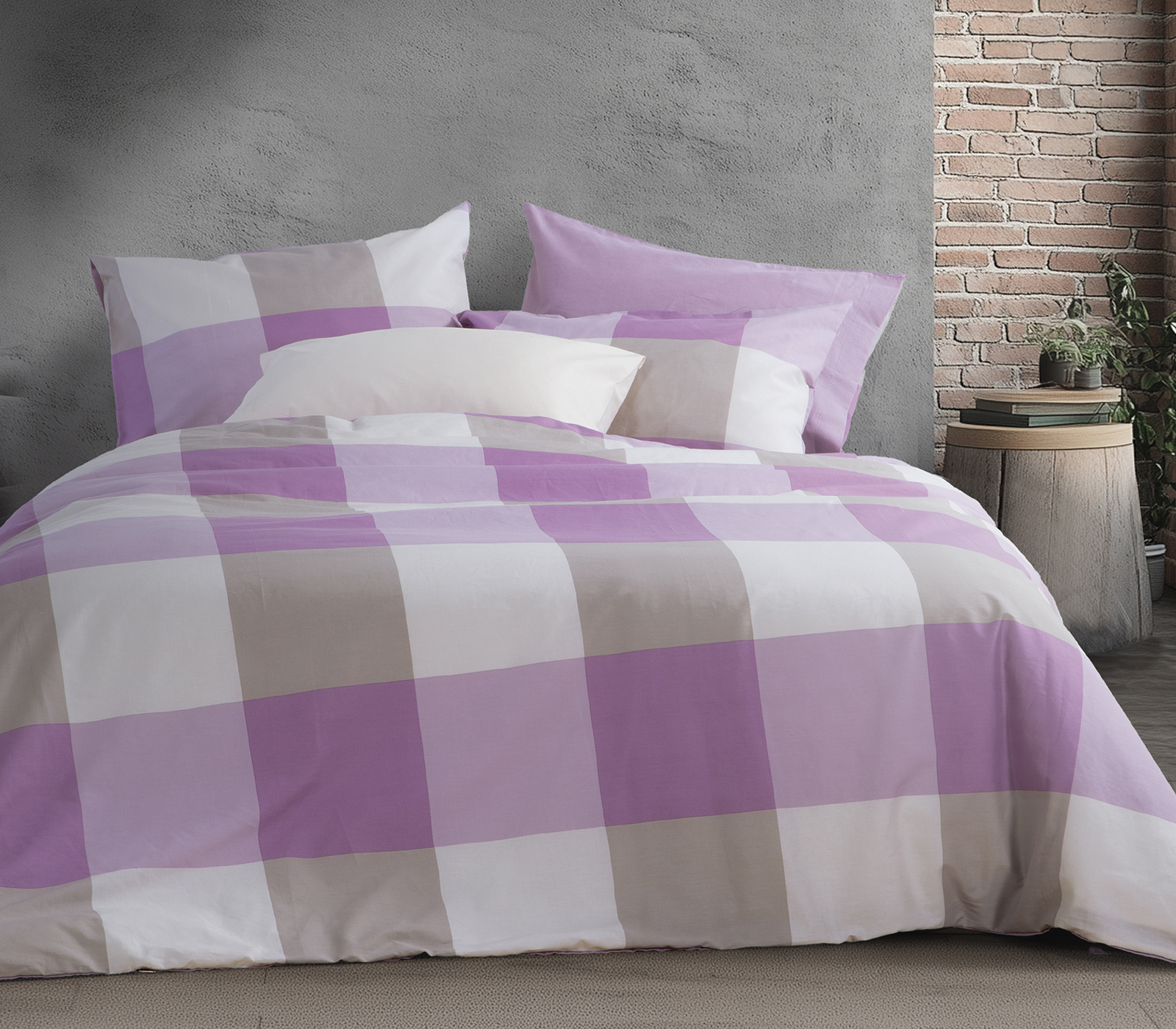 Σεντόνια Μονά Nef-Nef Homeware (Σετ) Casual Check 170x270 Mauve (με λάστιχο)